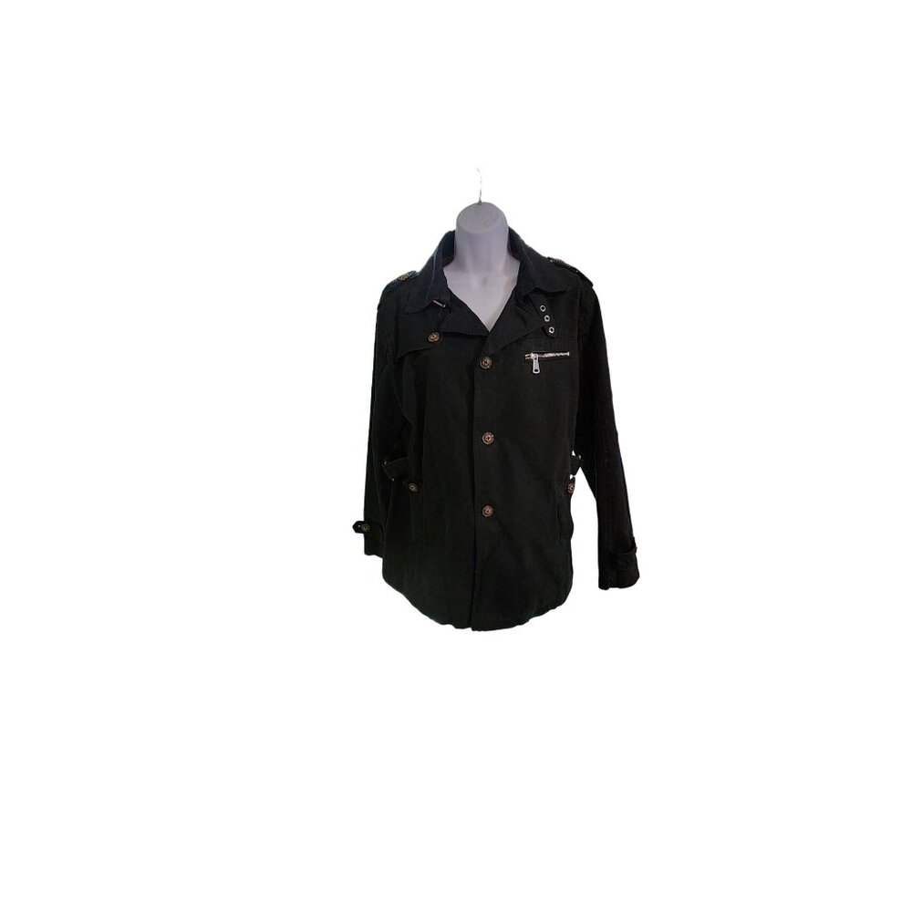 Unbranded Mens Black Coat Size 2XL Brown Fleece Lining Zipper Button Closures